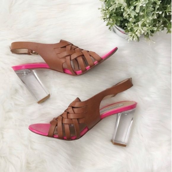 Diane Von Furstenberg Taite Lucite-Heel Slingback Sandal